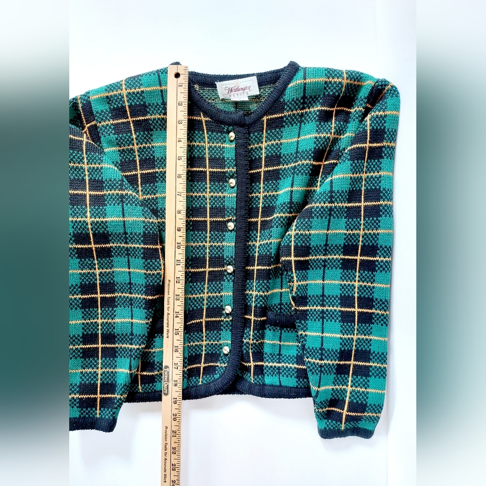 1980s Plaid Christmas Cardigan‎ "Ugly" Sweater Petite Medium Worthington Preppy - Picture 5 of 5